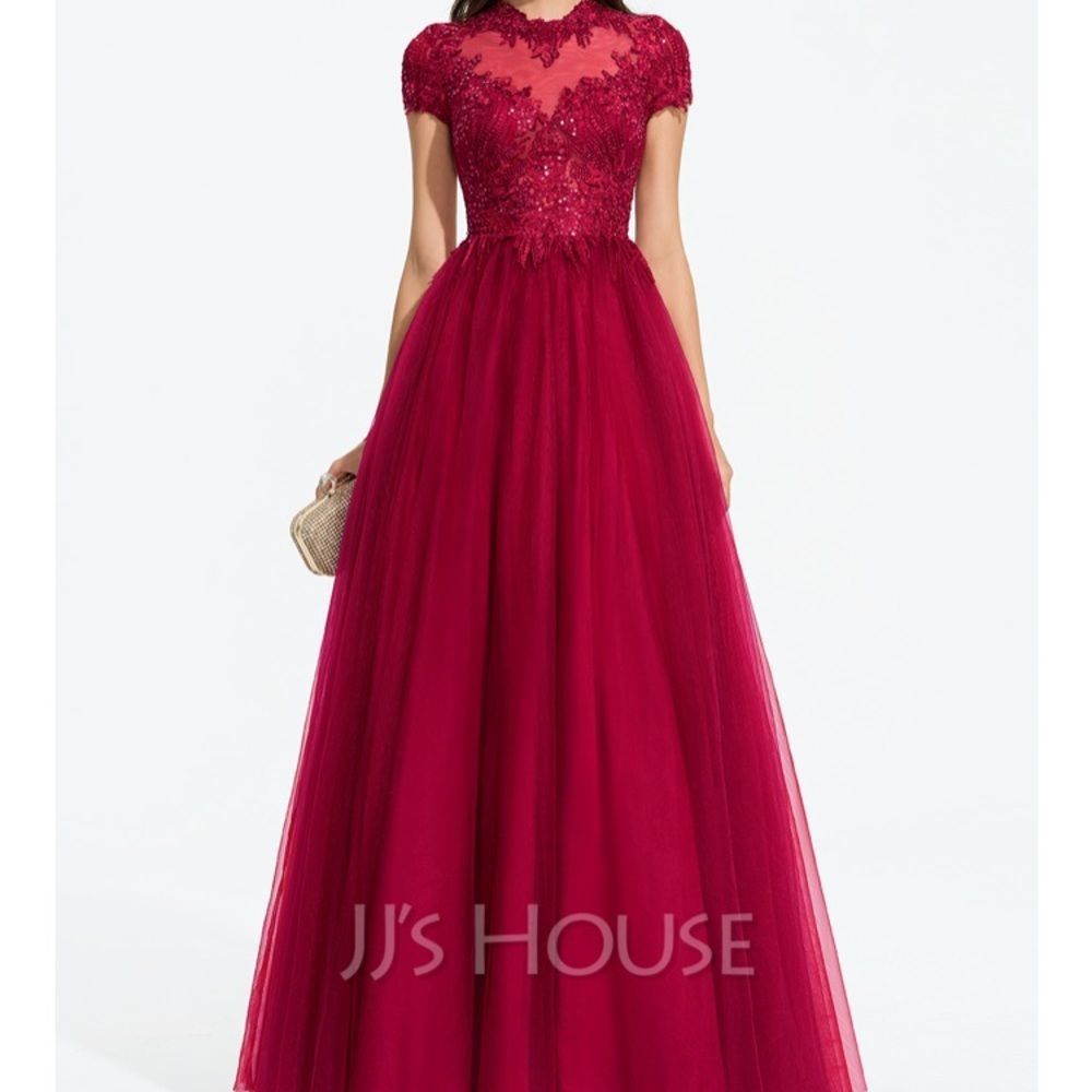 JJ’sHouse Red Lace Tulle Prom Dress